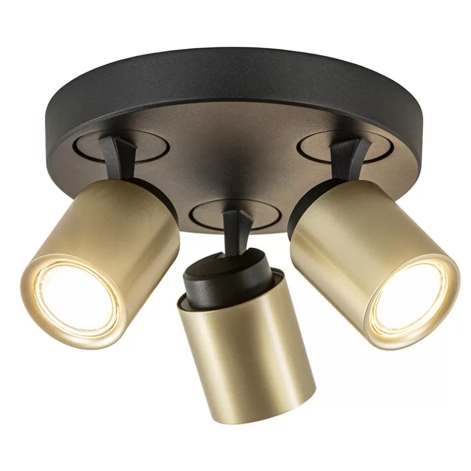 Plafondlampen | Opbouwspots>Straluma Plafondspot Razza 3l rond zwart/goud gu10