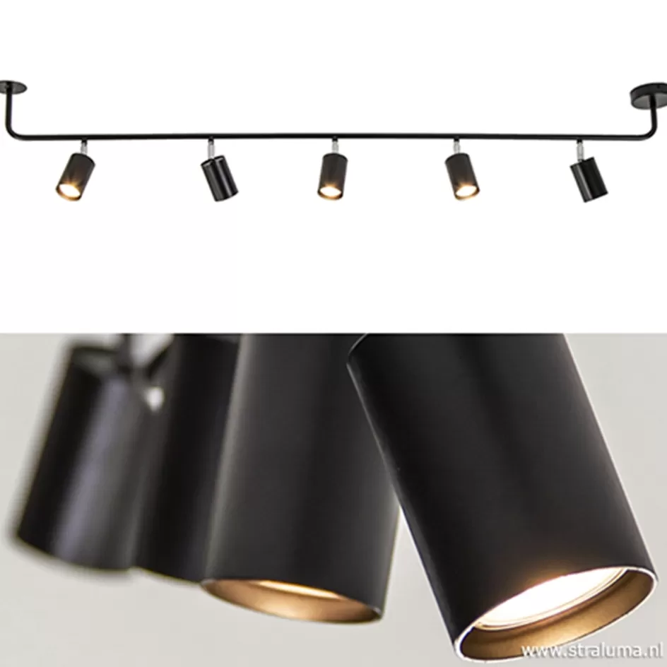 Opbouwspots | Industriële Verlichting>Straluma Rail zwart 5-lichts 160cm gu10