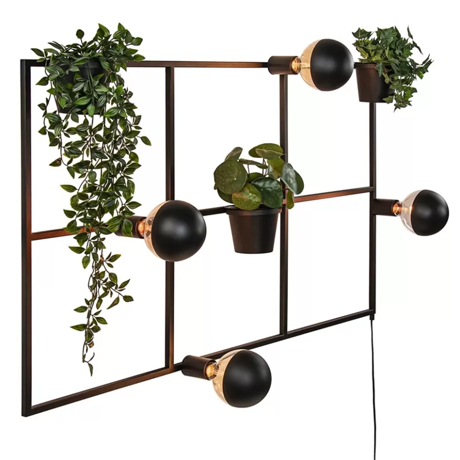 Woonkamerlampen | Halverlichting>Straluma Rechthoekige wandlamp zwart frame met plantenpotten