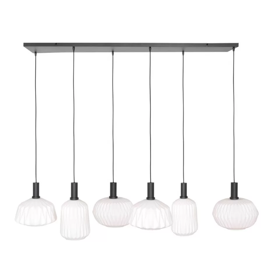 Eettafellampen | Eetkamerverlichting>Straluma Retro 6-lichts hanglamp opaal glas met relief