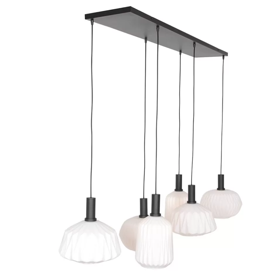 Eettafellampen | Eetkamerverlichting>Straluma Retro 6-lichts hanglamp opaal glas met relief