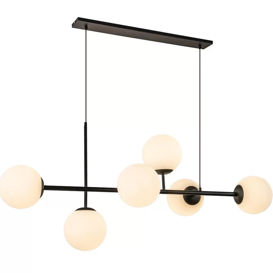 Eettafellampen | Eetkamerverlichting>Straluma Retro eettafel hanglamp zwart met witte glazen bollen