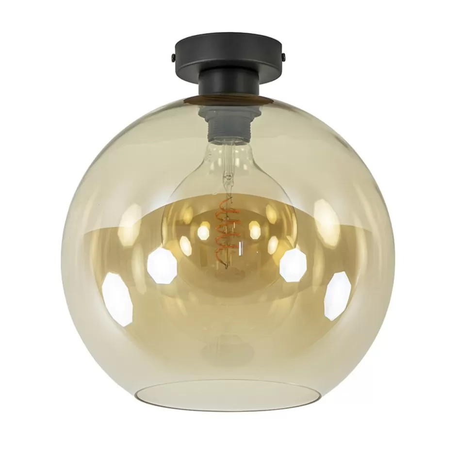 Plafondlampen | Klassieke Verlichting>Straluma Retro plafondlamp zwart met amber glazen bol