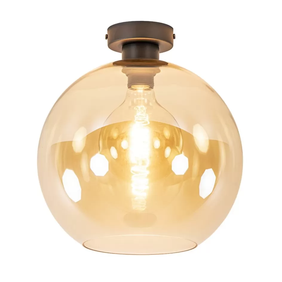 Plafondlampen | Klassieke Verlichting>Straluma Retro plafondlamp zwart met amber glazen bol