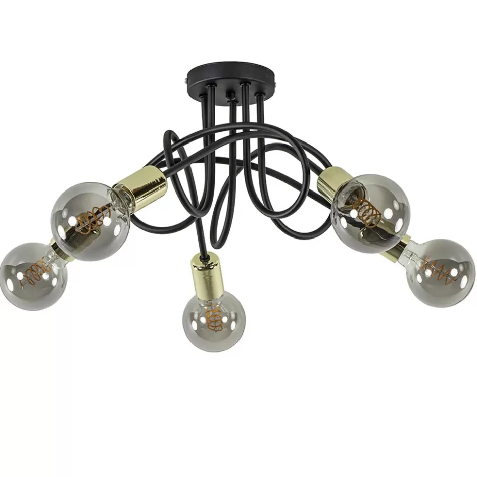 Plafondlampen | Landelijke Verlichting>Straluma Retro plafondlamp zwart met gouden pendels