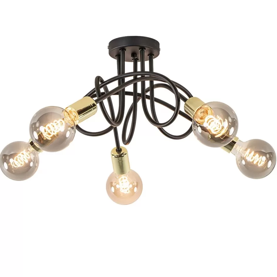 Plafondlampen | Landelijke Verlichting>Straluma Retro plafondlamp zwart met gouden pendels