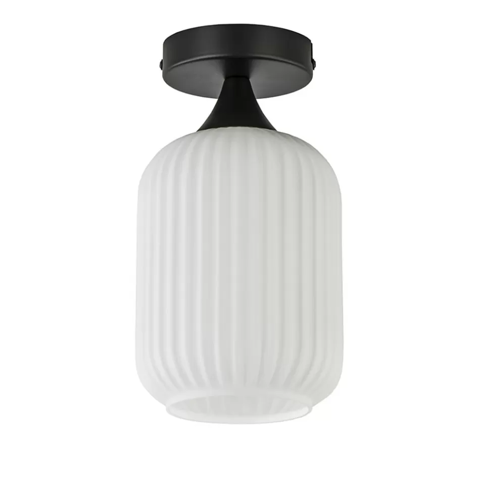 Plafondlampen | Retro Verlichting>Straluma Retro plafondlamp zwart met wit glas