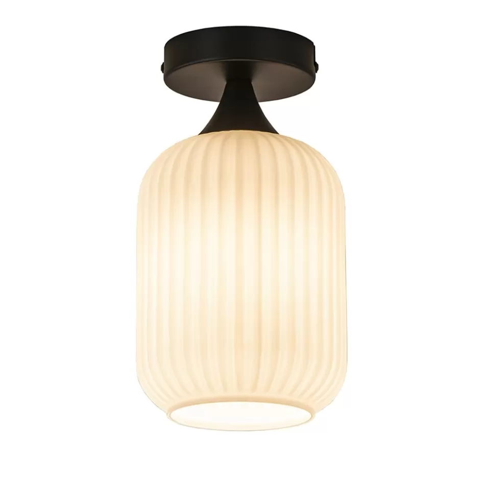 Plafondlampen | Retro Verlichting>Straluma Retro plafondlamp zwart met wit glas