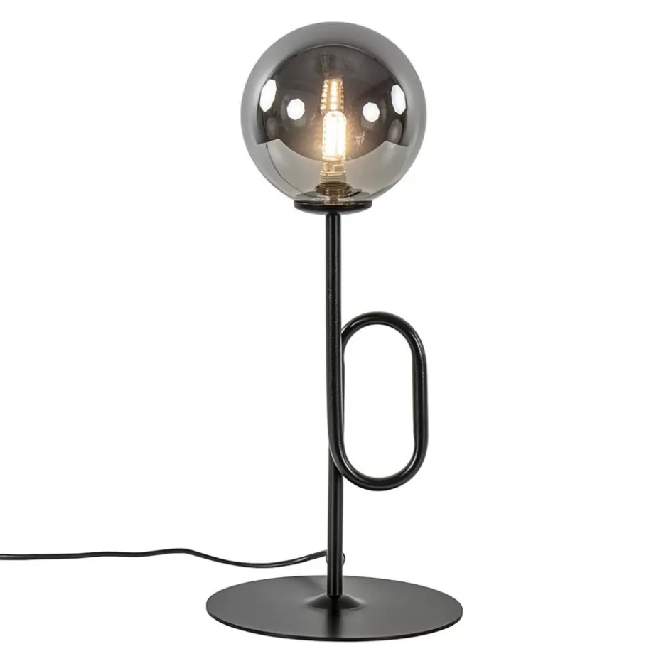 Tafellampen | Retro Verlichting>Straluma Retro tafellamp zwart met smoke/titanium glazen bol