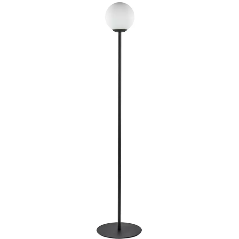 Vloerlampen | Retro Verlichting>Straluma Retro vloerlamp mat zwart met witte glazen bol