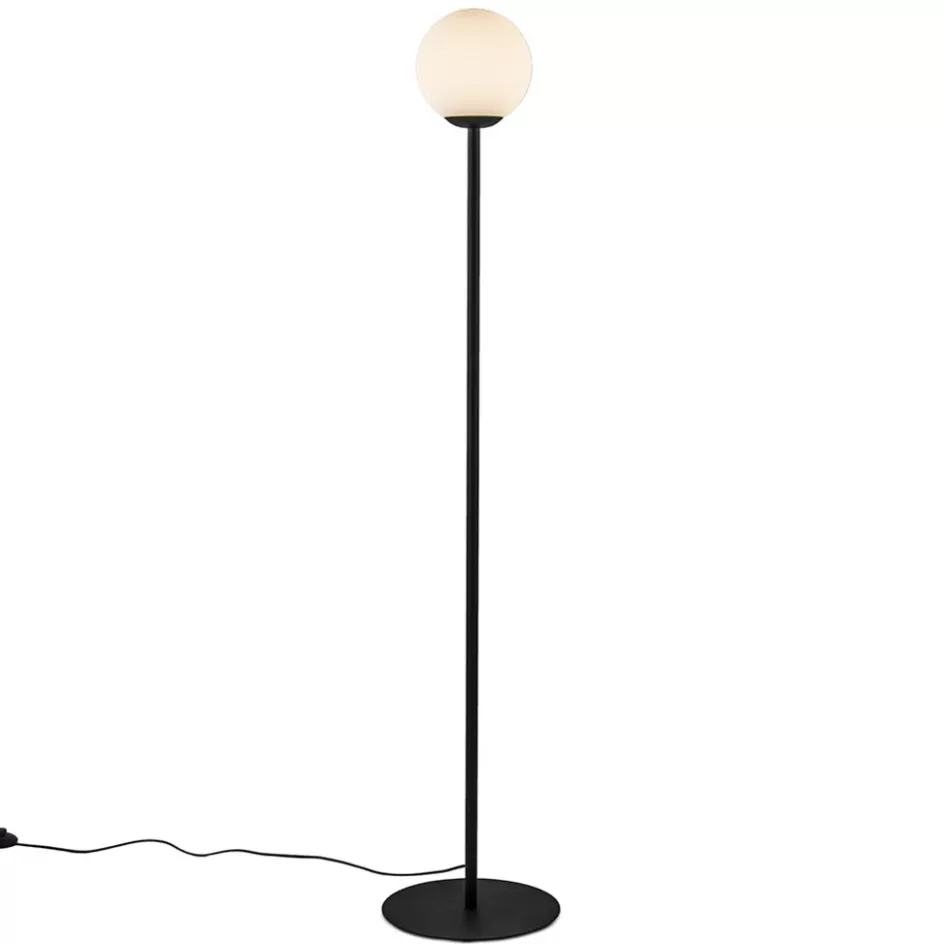 Vloerlampen | Retro Verlichting>Straluma Retro vloerlamp mat zwart met witte glazen bol