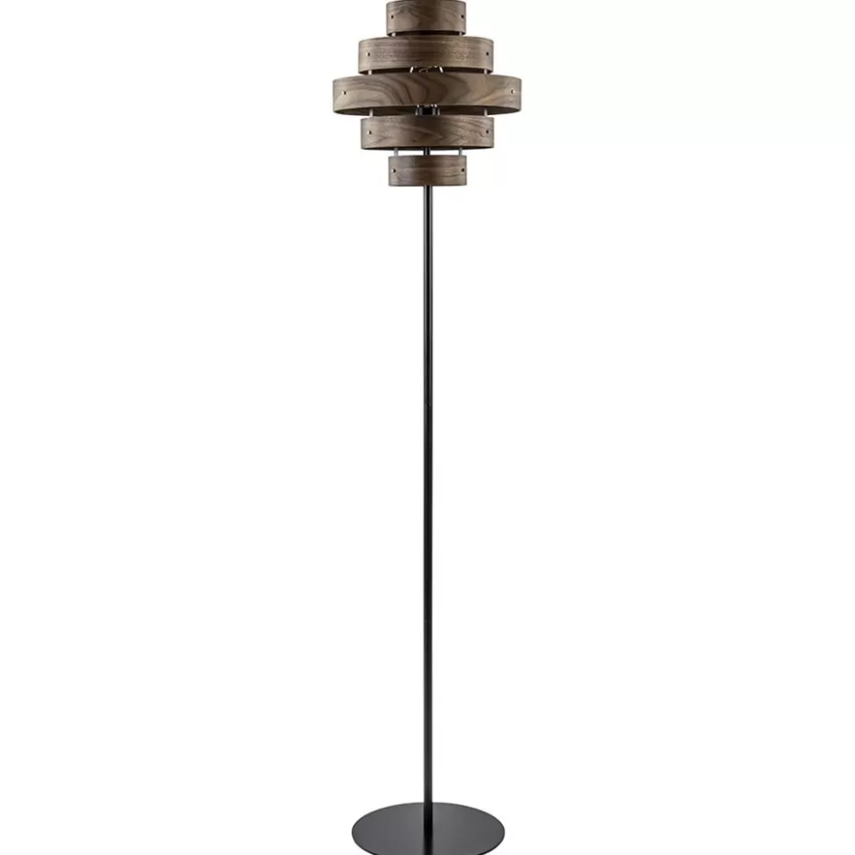 Woonkamerlampen | Slaapkamerlampen>Straluma Retro vloerlamp zwart met walnoot houten kap