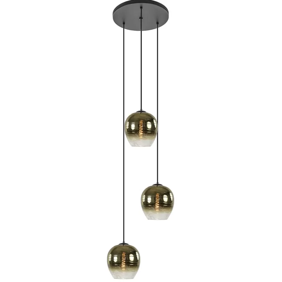 Eettafellampen | Keukenverlichting>Straluma Ronde 3-lichts hanglamp golden gradient met zwart