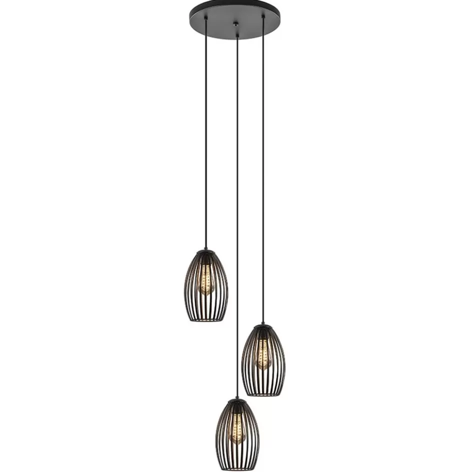 Draadlampen | Industriële Verlichting>Straluma Ronde 3-lichts hanglamp met draadkappen mat zwart