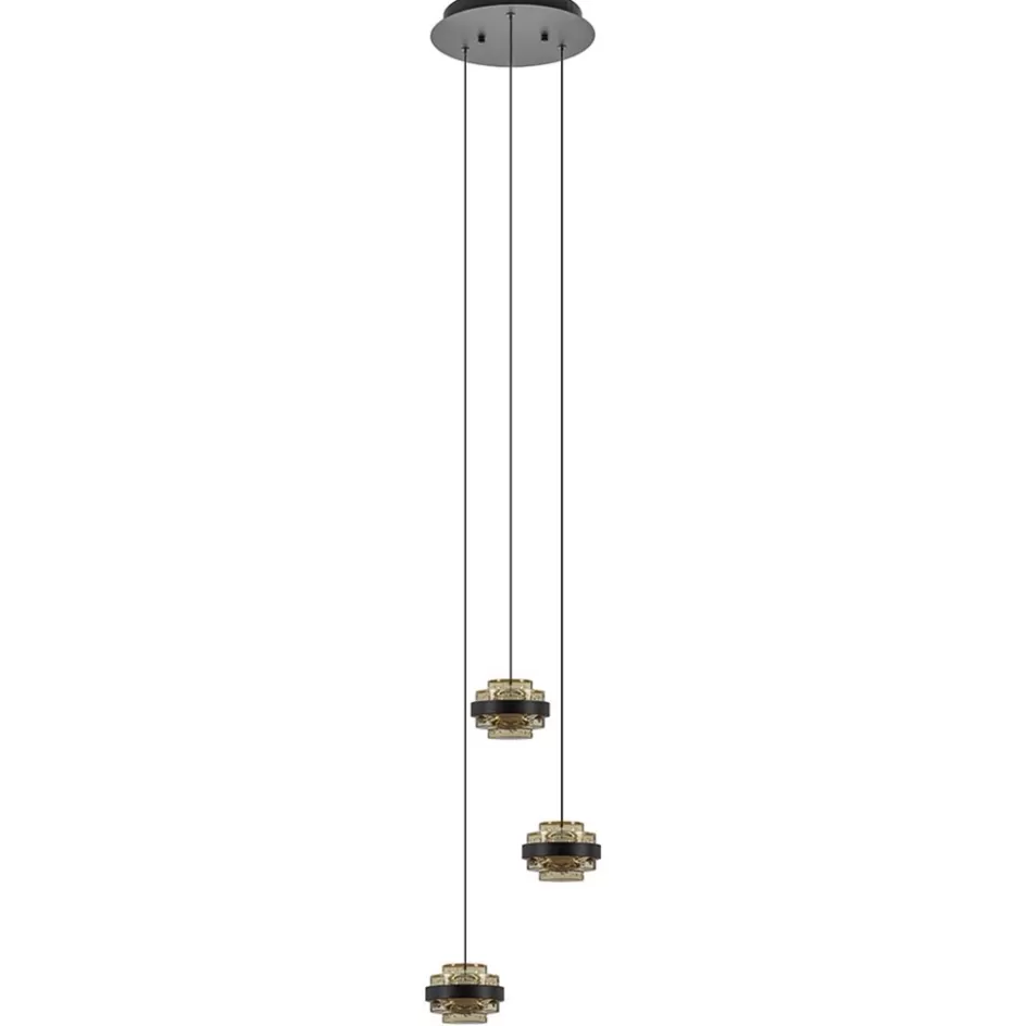 Hanglampen | Eettafellampen>Straluma Ronde 3-lichts hanglamp zwart/champagne LED