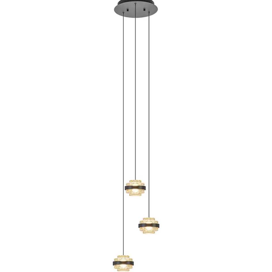 Hanglampen | Eettafellampen>Straluma Ronde 3-lichts hanglamp zwart/champagne LED