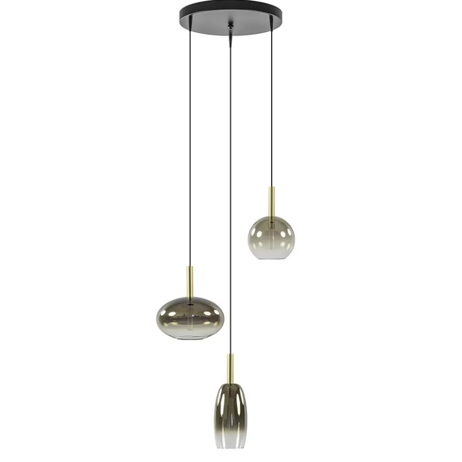 Hanglampen | Eettafellampen>Straluma Ronde 3-Lichts LED hanglamp met gold fading glas