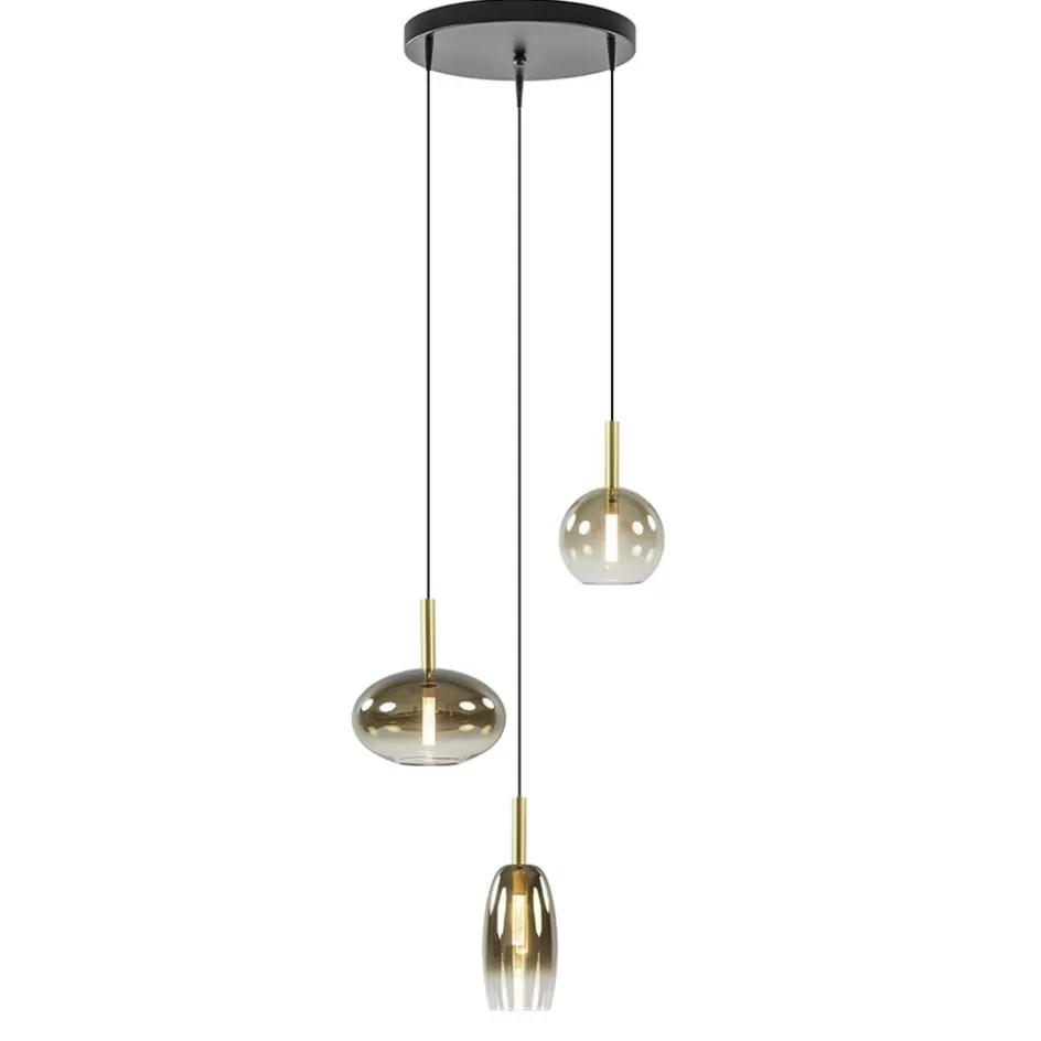 Hanglampen | Eettafellampen>Straluma Ronde 3-Lichts LED hanglamp met gold fading glas