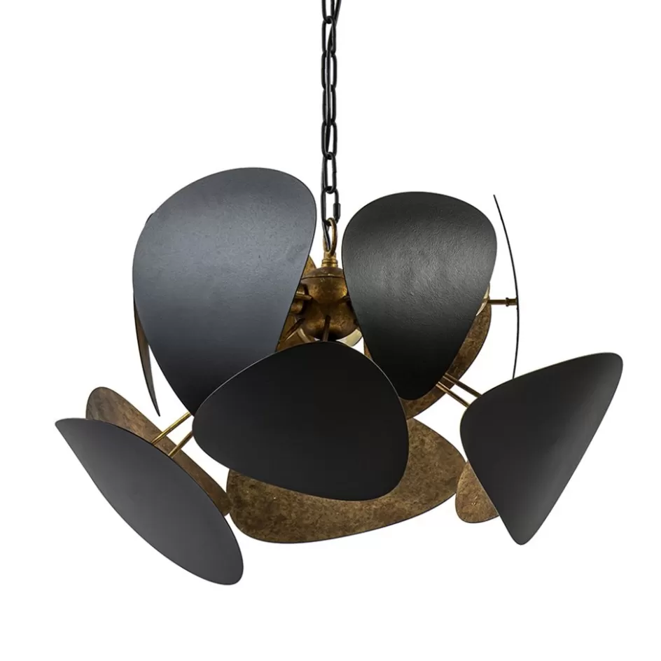 Hanglampen | Eettafellampen>Straluma Ronde hanglamp textured black met ambachtelijk brons