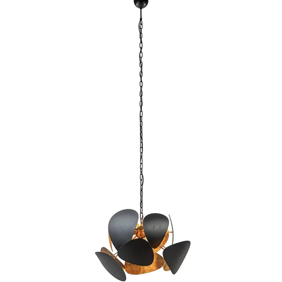 Hanglampen | Eettafellampen>Straluma Ronde hanglamp textured black met ambachtelijk brons