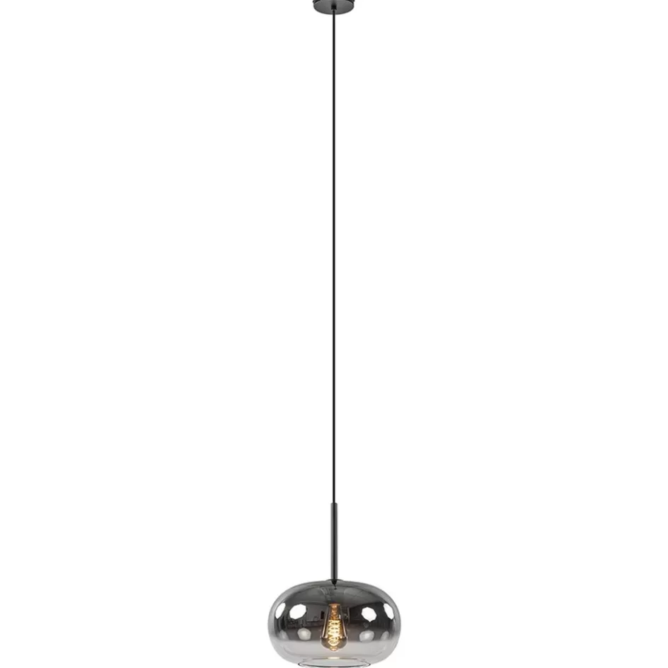 Eetkamerverlichting | Hanglampen>Straluma Ronde hanglamp zwart met smoke/helder glas gradient