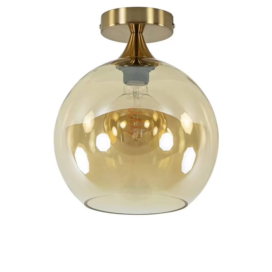 Plafondlampen | Klassieke Verlichting>Straluma Ronde plafondlamp goud met amber glas