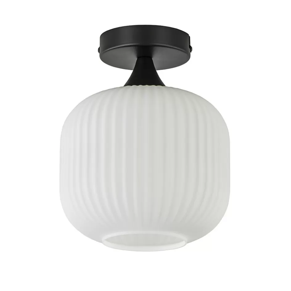 Plafondlampen | Retro Verlichting>Straluma Ronde plafondlamp retro zwart met wit glas