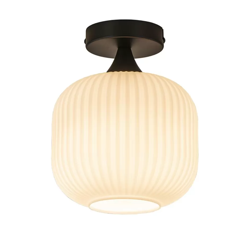 Plafondlampen | Retro Verlichting>Straluma Ronde plafondlamp retro zwart met wit glas