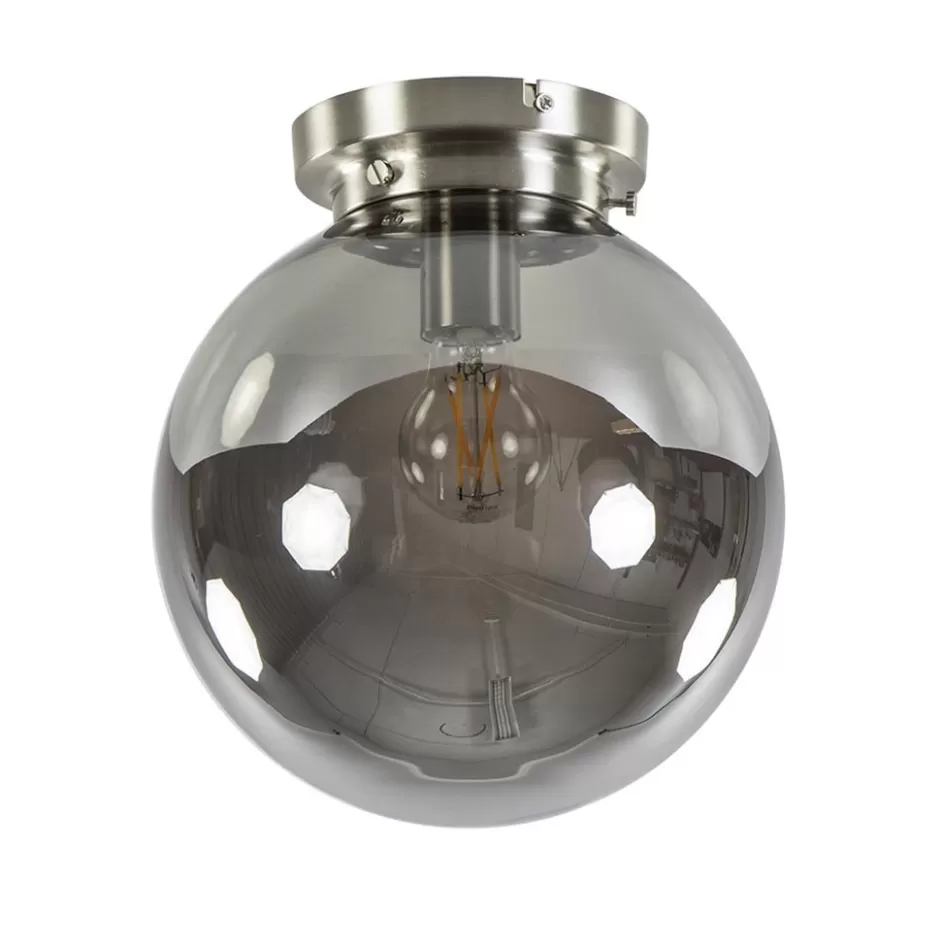 Keukenverlichting | Halverlichting>Straluma Ronde plafondlamp smokey glas met nikkel