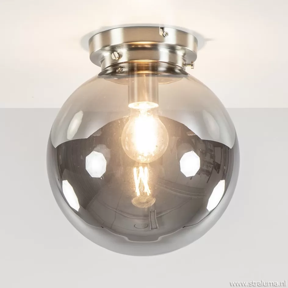 Keukenverlichting | Halverlichting>Straluma Ronde plafondlamp smokey glas met nikkel