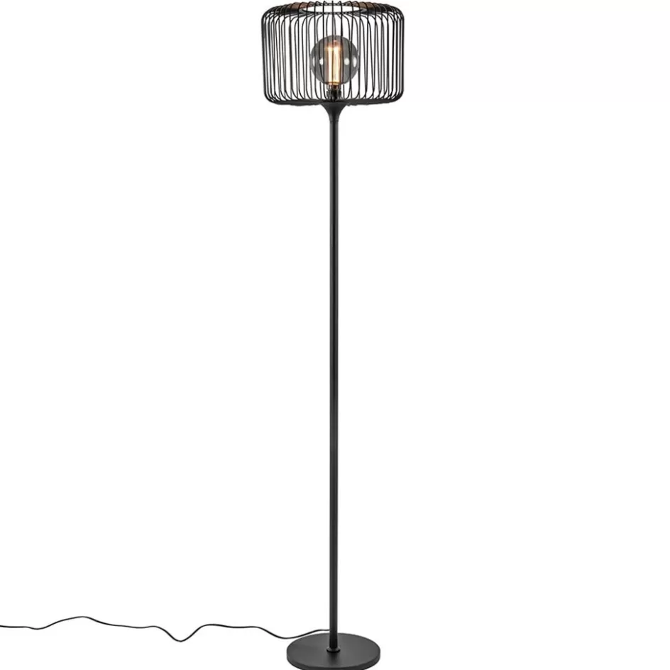 Vloerlampen | Draadlampen>Straluma Scandinavsiche vloerlamp zwart met draadkorf