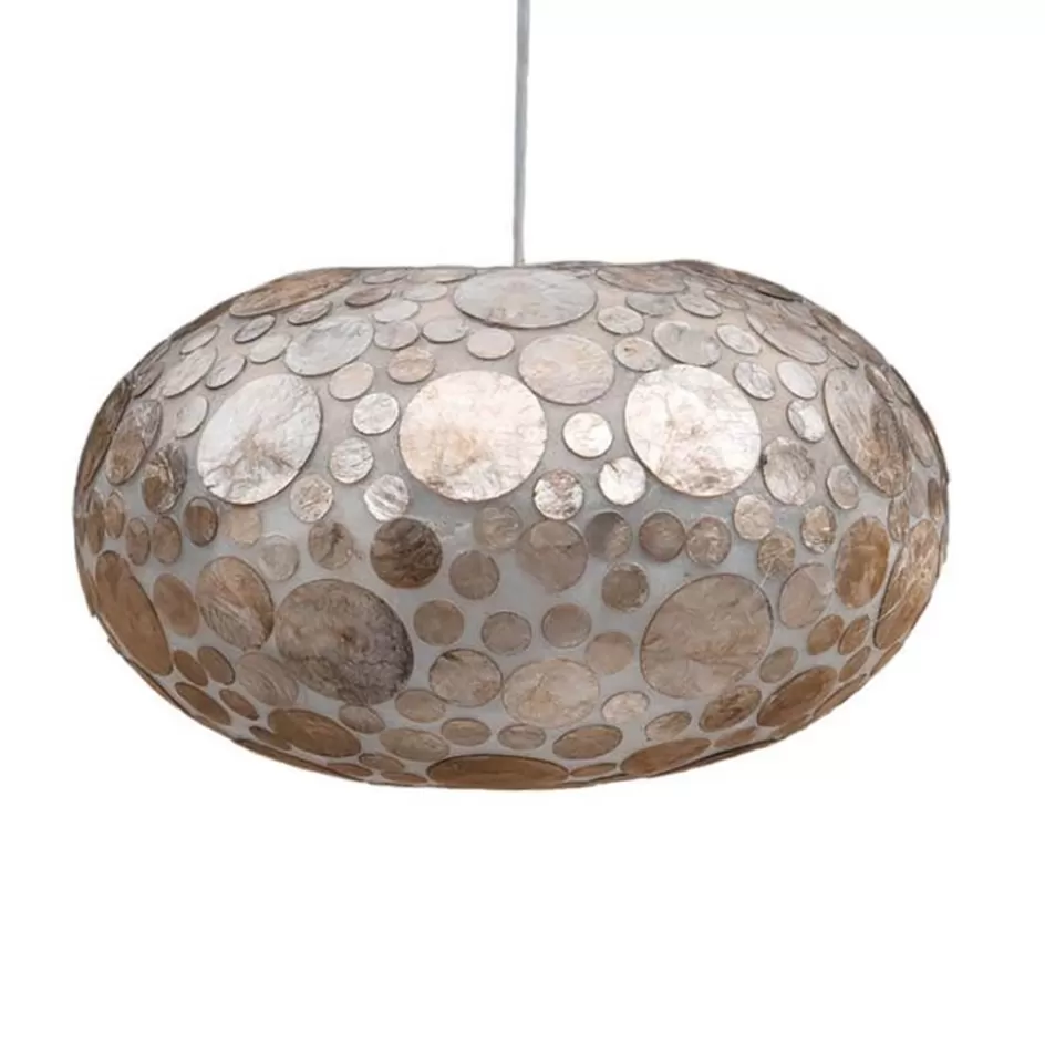 Eettafellampen | Schelpenlampen>Straluma Schelpen hanglamp Ufo coin gold 40cm