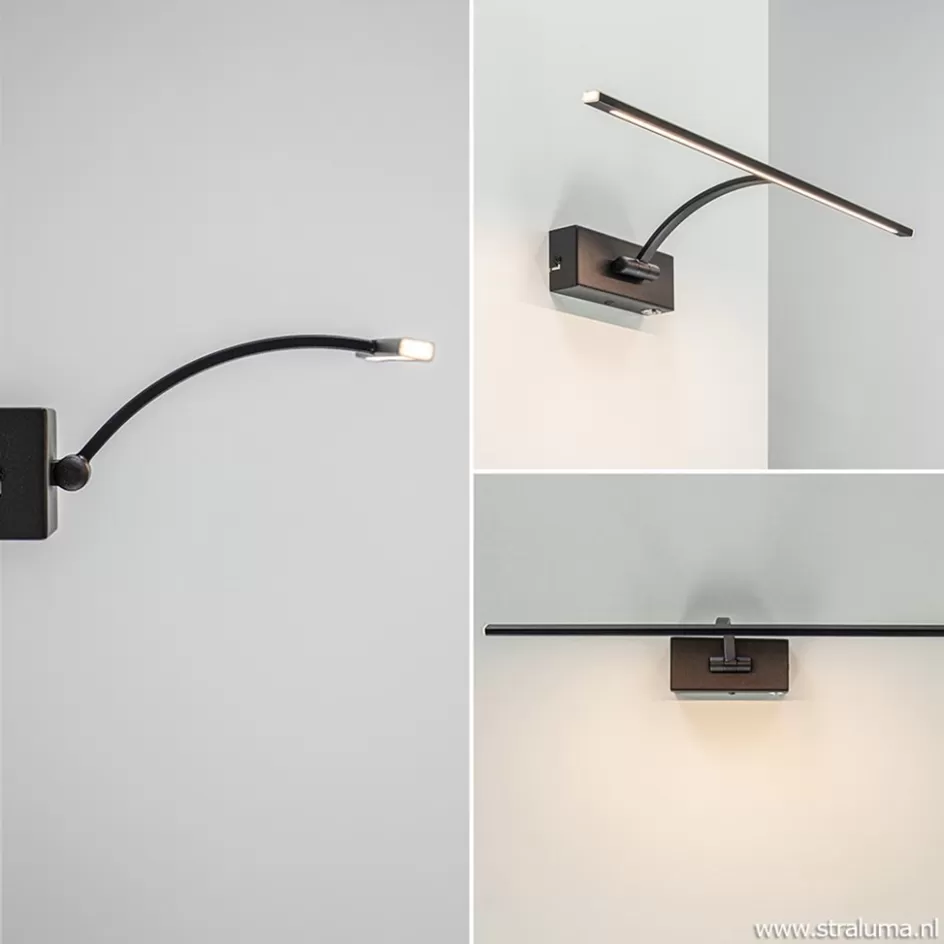 Wandlampen | Woonkamerlampen>Straluma Schilderijlamp zwart 45cm met dimmer