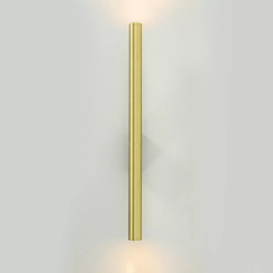 Woonkamerlampen | Slaapkamerlampen>Straluma Smalle wandlamp cilinder zwart met solid brass