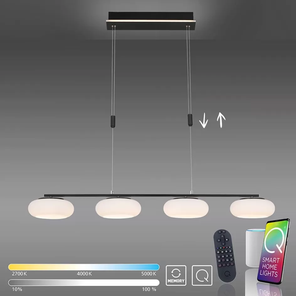 Hanglampen | Smart lampen>Straluma Smart eettafelhanglamp mat zwart met opaal glas