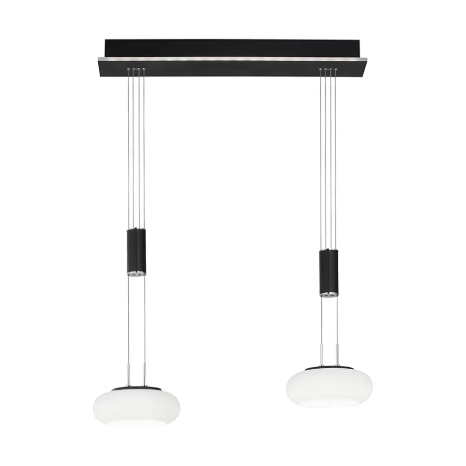 Hanglampen | Smart lampen>Straluma Smart hanglamp 2-lichts mat zwart met opaal glas dimbaar