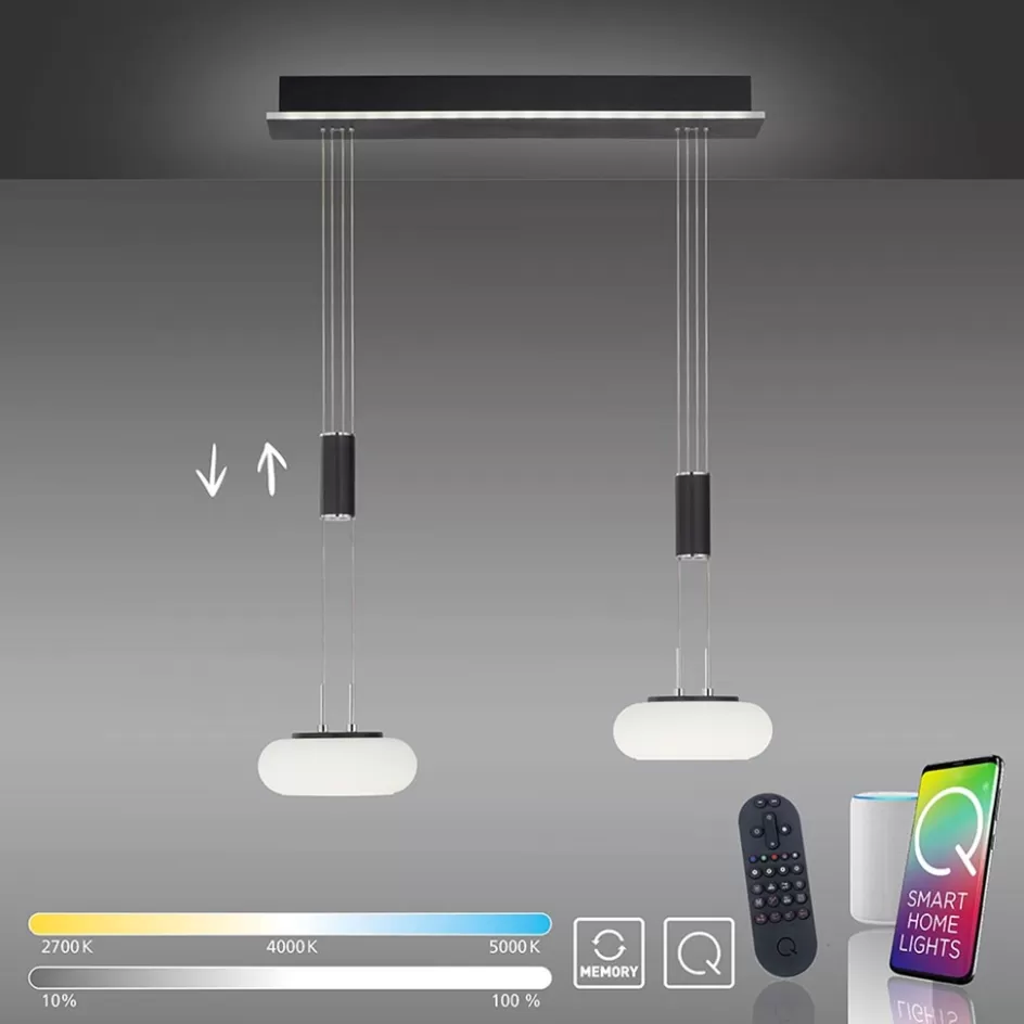 Hanglampen | Smart lampen>Straluma Smart hanglamp 2-lichts mat zwart met opaal glas dimbaar