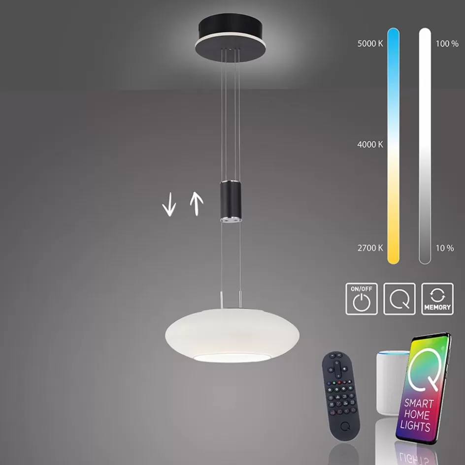 Hanglampen | Smart lampen>Straluma Smart hanglamp mat zwart met opaal glazen kap