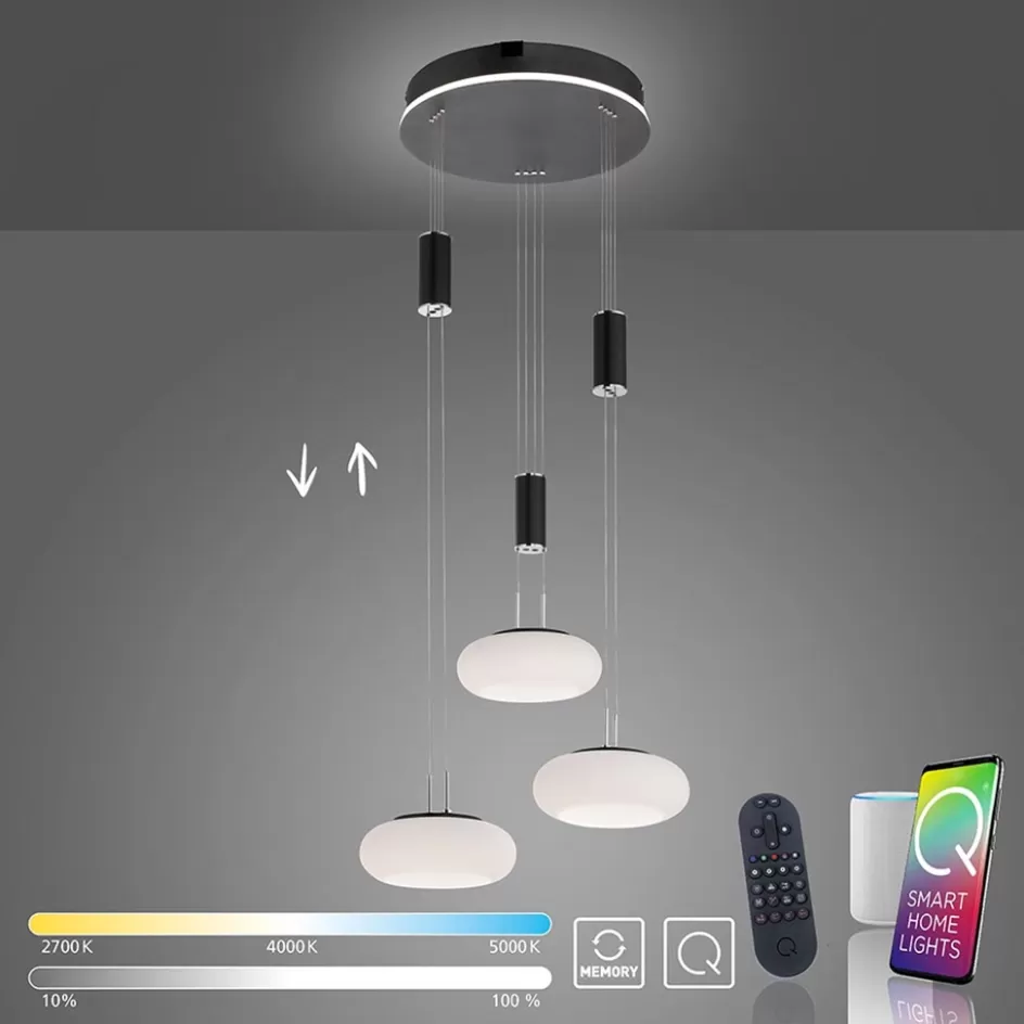 Hanglampen | Smart lampen>Straluma Smart hanglamp rond 3-lichts dimbaar zwart/opaal