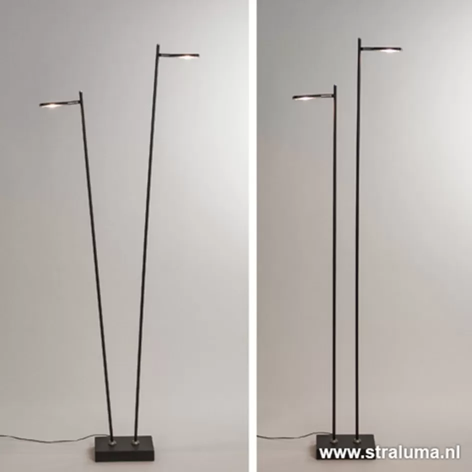 Vloerlampen | Leeslampen>Straluma Staande 2-lichts leeslamp zwart 2xpushdimmer