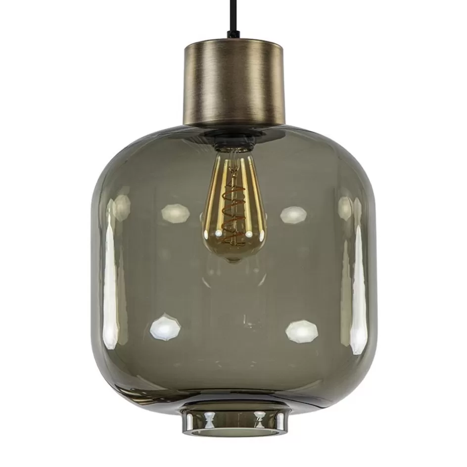 Eetkamerverlichting | Hanglampen>Straluma Stijvolle hanglamp smoke glas met bronzen fitting