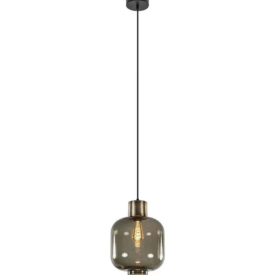 Eetkamerverlichting | Hanglampen>Straluma Stijvolle hanglamp smoke glas met bronzen fitting