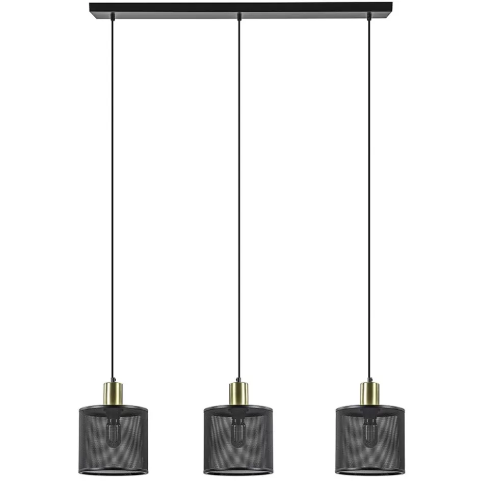 Eettafellampen | Pendel Lampen>Straluma Stoere 3-lichts hanglamp mat zwart met goud