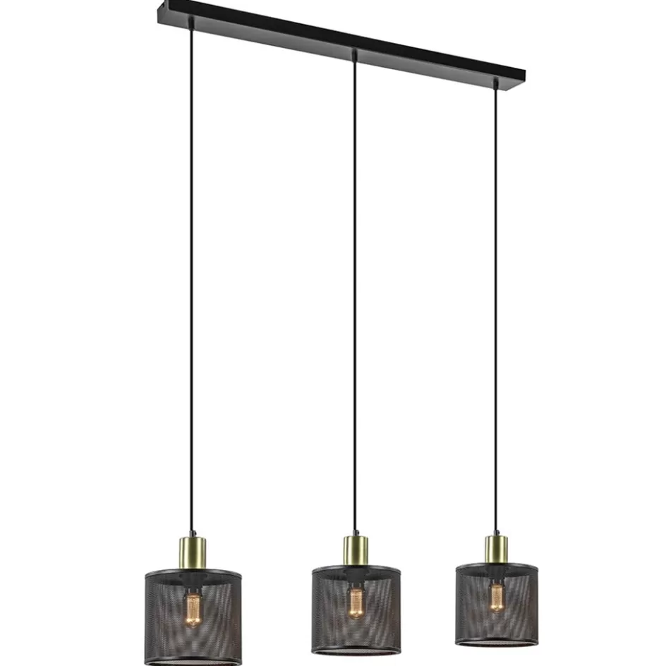 Eettafellampen | Pendel Lampen>Straluma Stoere 3-lichts hanglamp mat zwart met goud