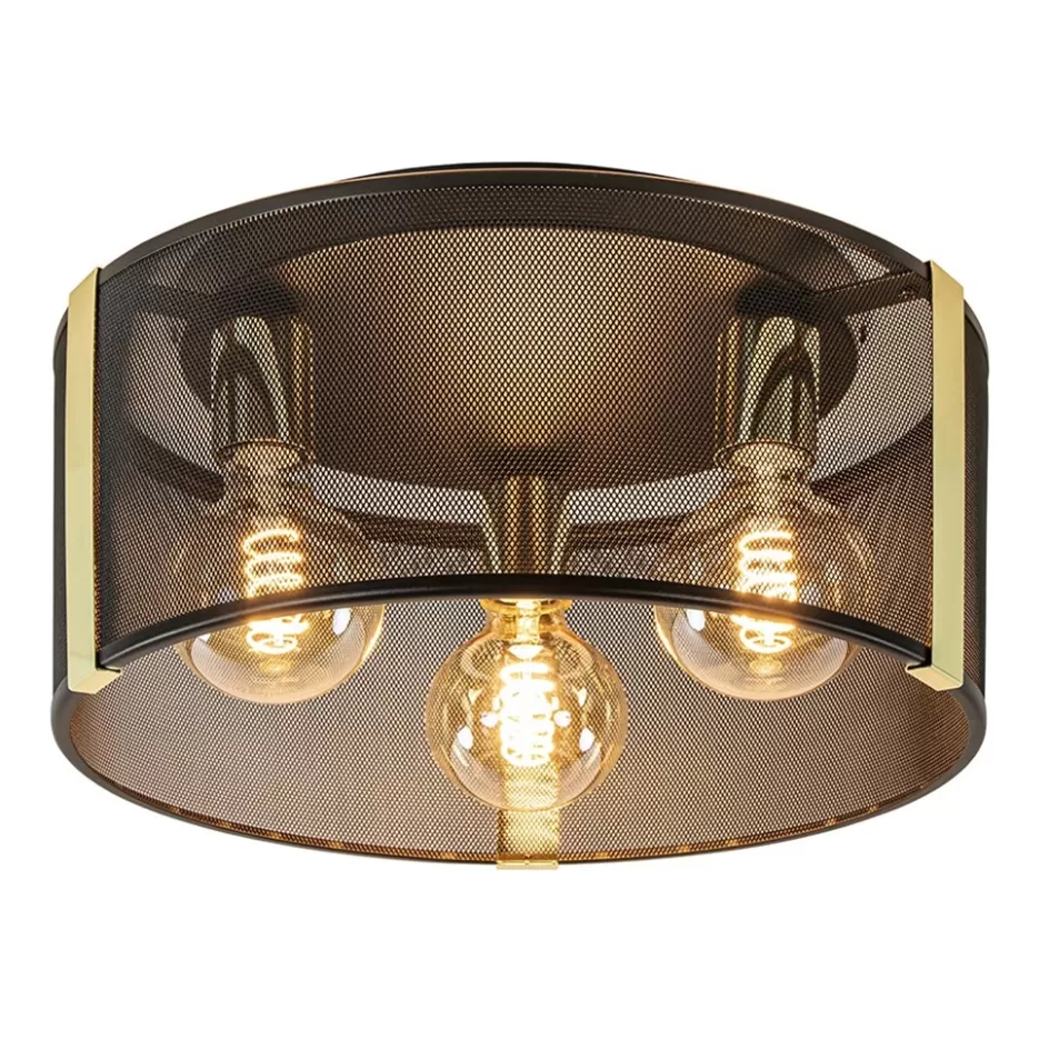 Plafondlampen | Industriële Verlichting>Straluma Stoere plafondlamp zwart met glossy goud