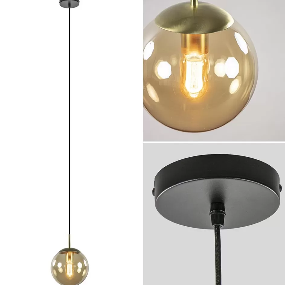 Woonkamerlampen | Slaapkamerlampen>Straluma Strak klassieke hanglamp amber glas met messing 20 cm