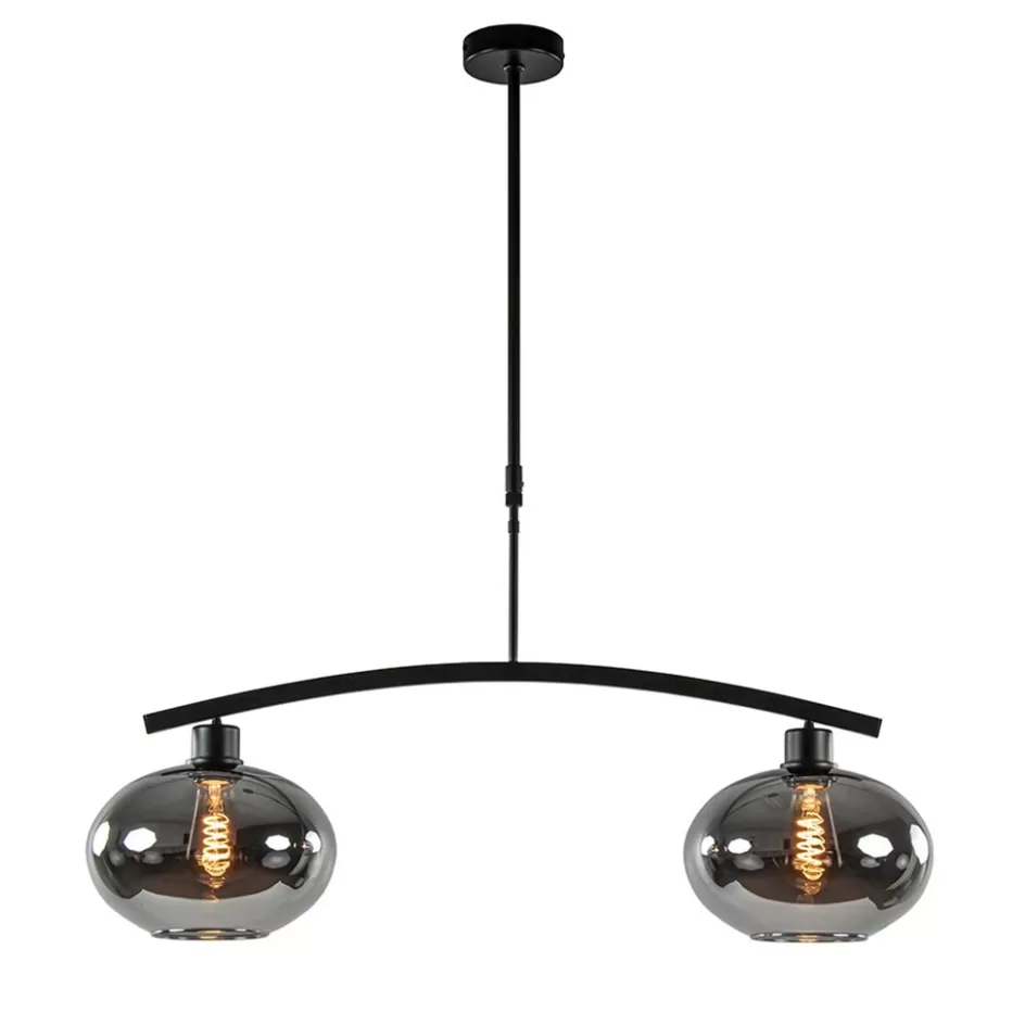 Eettafellampen | Eetkamerverlichting>Straluma Strak klassieke hanglamp zwart met smoke glas