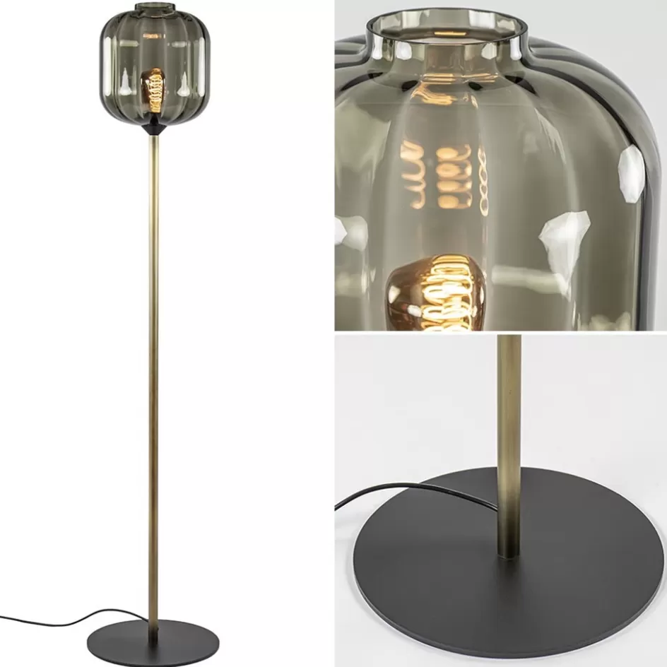 Vloerlampen | Klassieke Verlichting>Straluma Strak klassieke vloerlamp brons met zwart en smoke glas