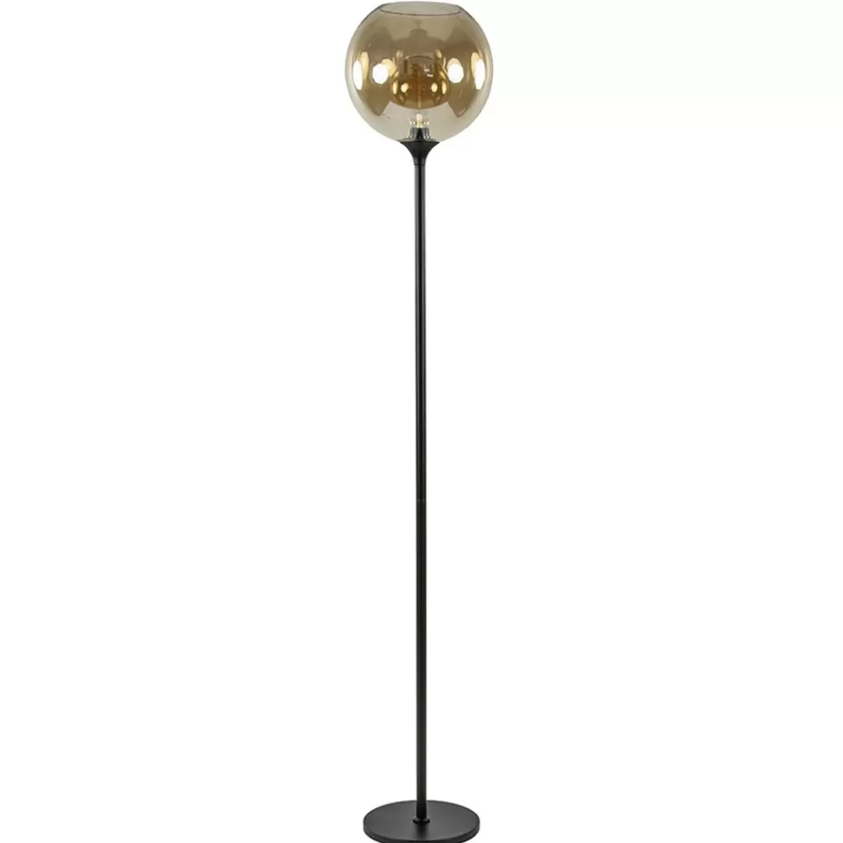 Vloerlampen | Klassieke Verlichting>Straluma Strak klassieke vloerlamp zwart met amber glas 30 cm