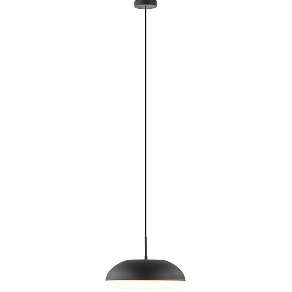 Eettafellampen | Eetkamerverlichting>Straluma Strakke ronde hanglamp koepel mat zwart 38 cm